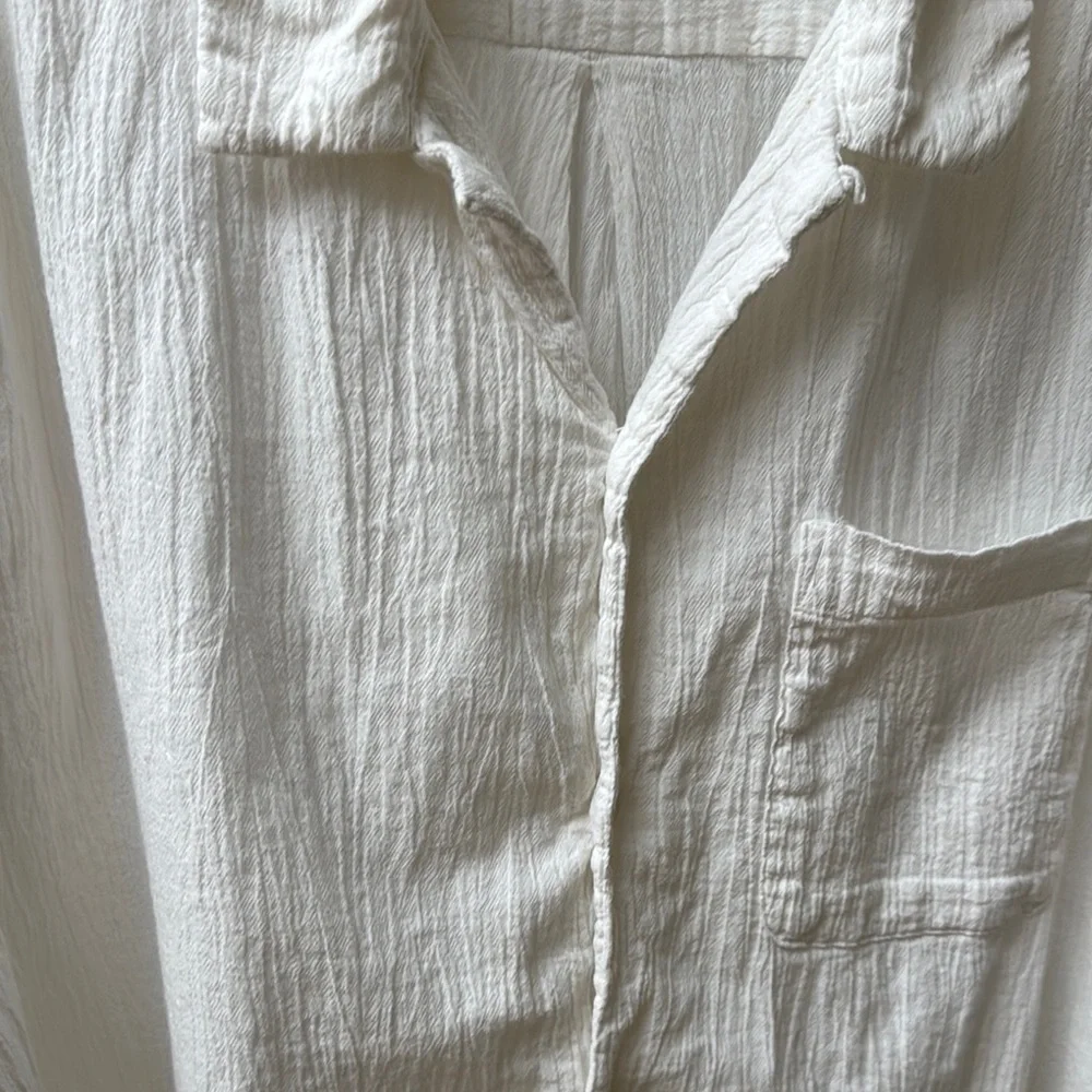 Standard Cloth White Casual Button Down Shirt with Textured Fabric - Picture 3 of 14